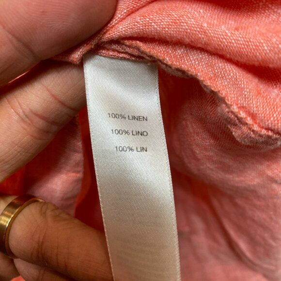 Chicos Linen Shirt Womens 2 Orange 3/4 Sleeve Button Up - Picture 8 of 12